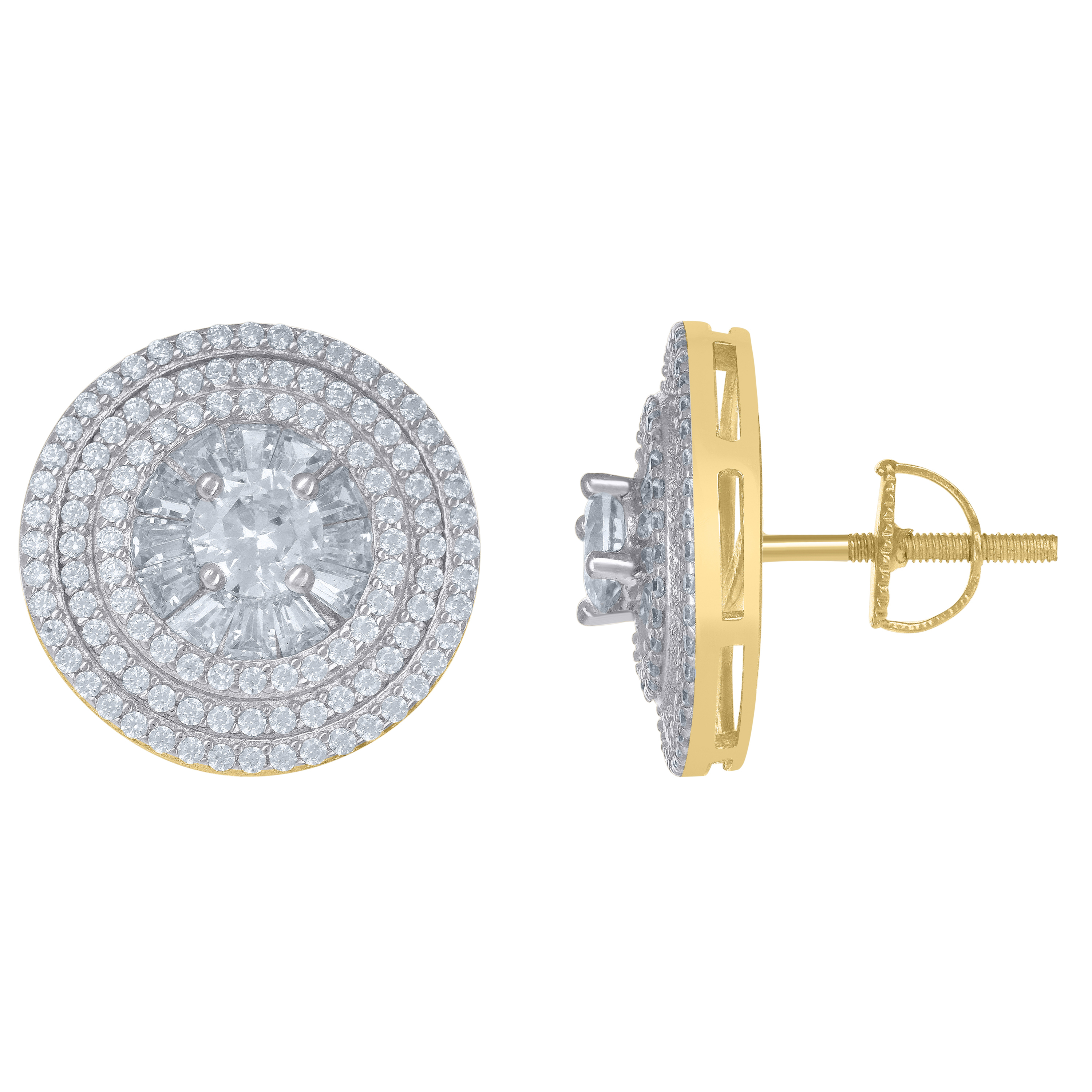 925 Sterling Silver Yw-Tone Womens Baguette Cubic-Zirconia Cluster Stud Earrings